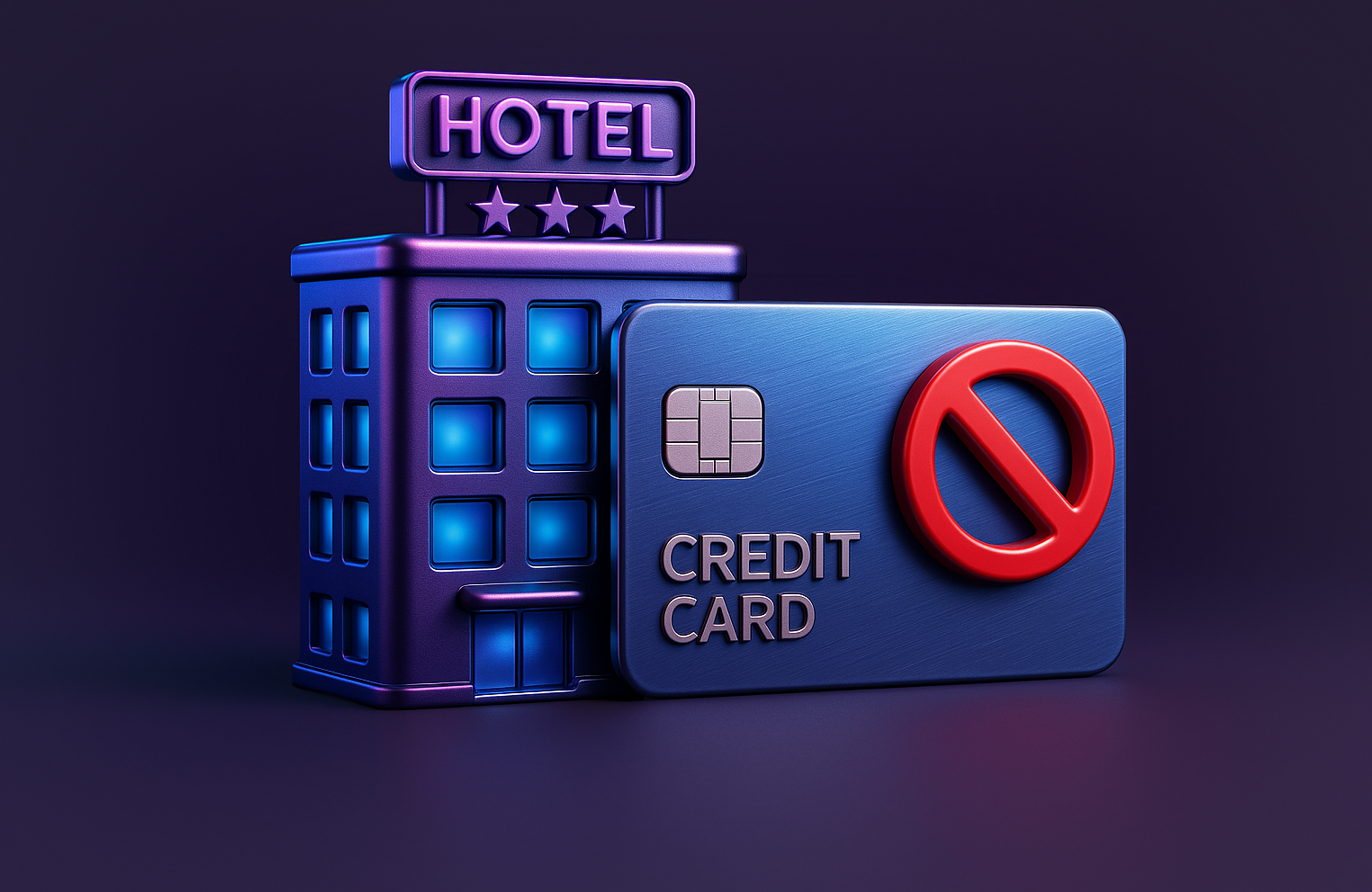3D hotel and credit card with no-entry symbol illustration