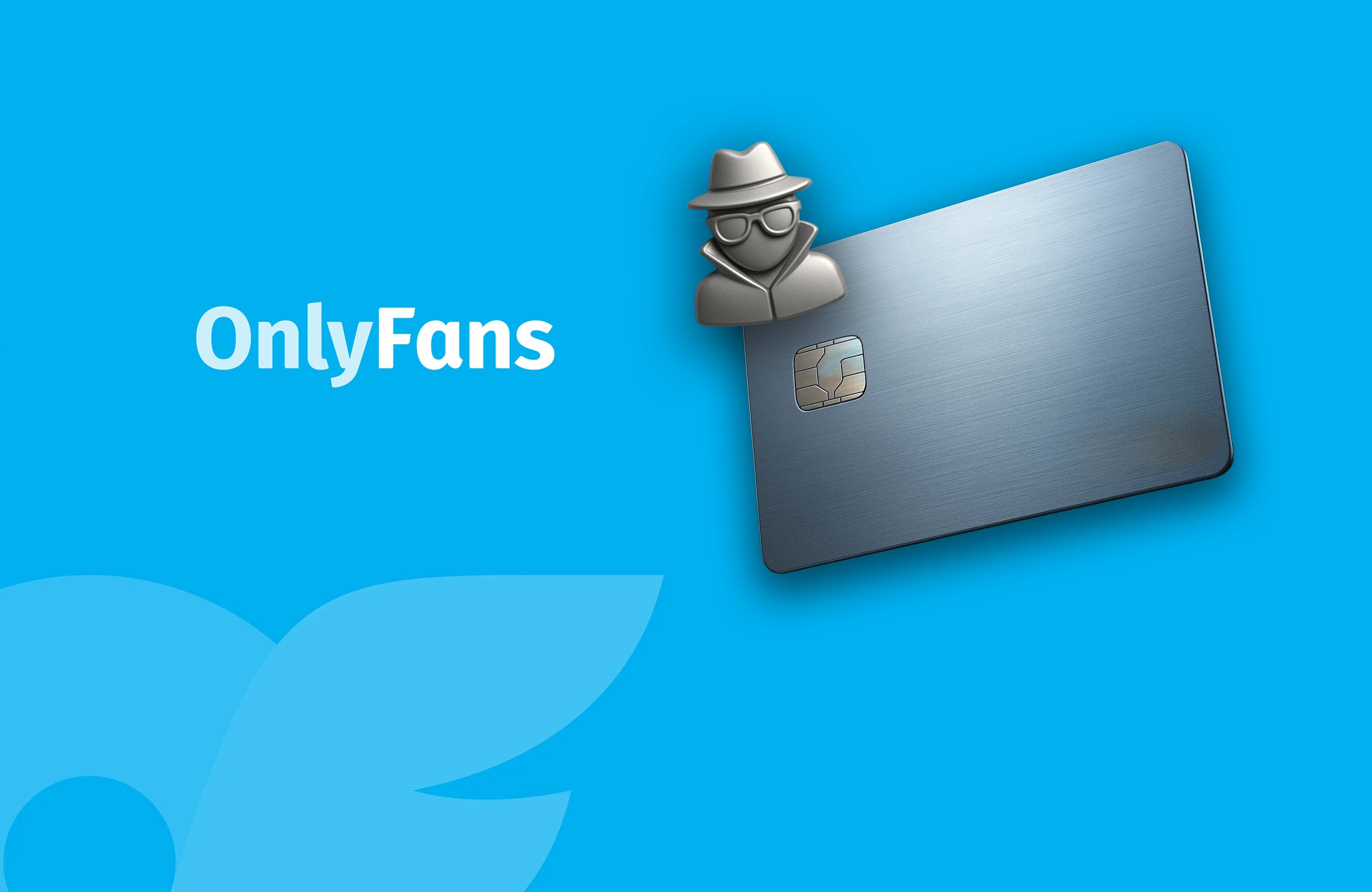 Anonymous user icon placed over a metallic VISA credit card with OnlyFans branding on a bright blue background, symbolizing discreet or private online payments