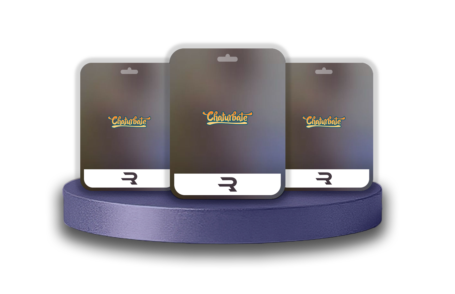 Three Chaturbate gift cards displayed on a dark circular platform.