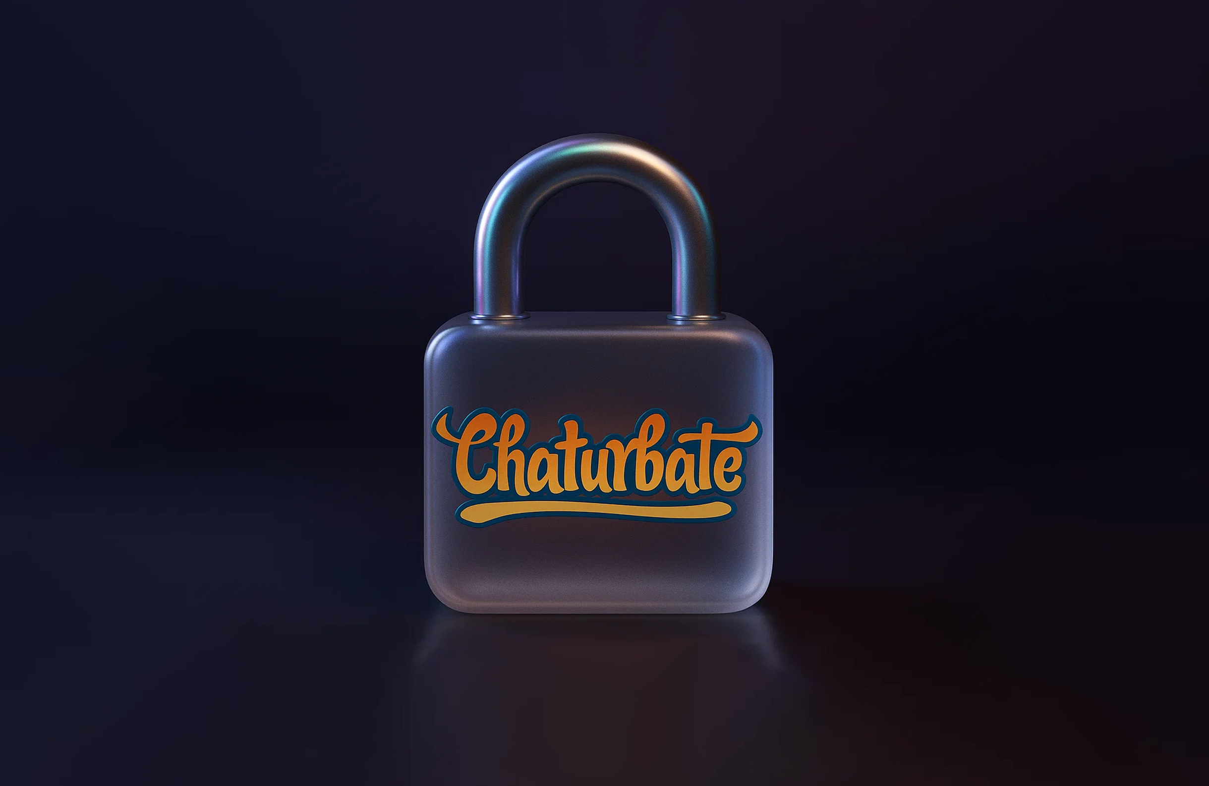 Chaturbate logo on a 3D rendered padlock against dark background