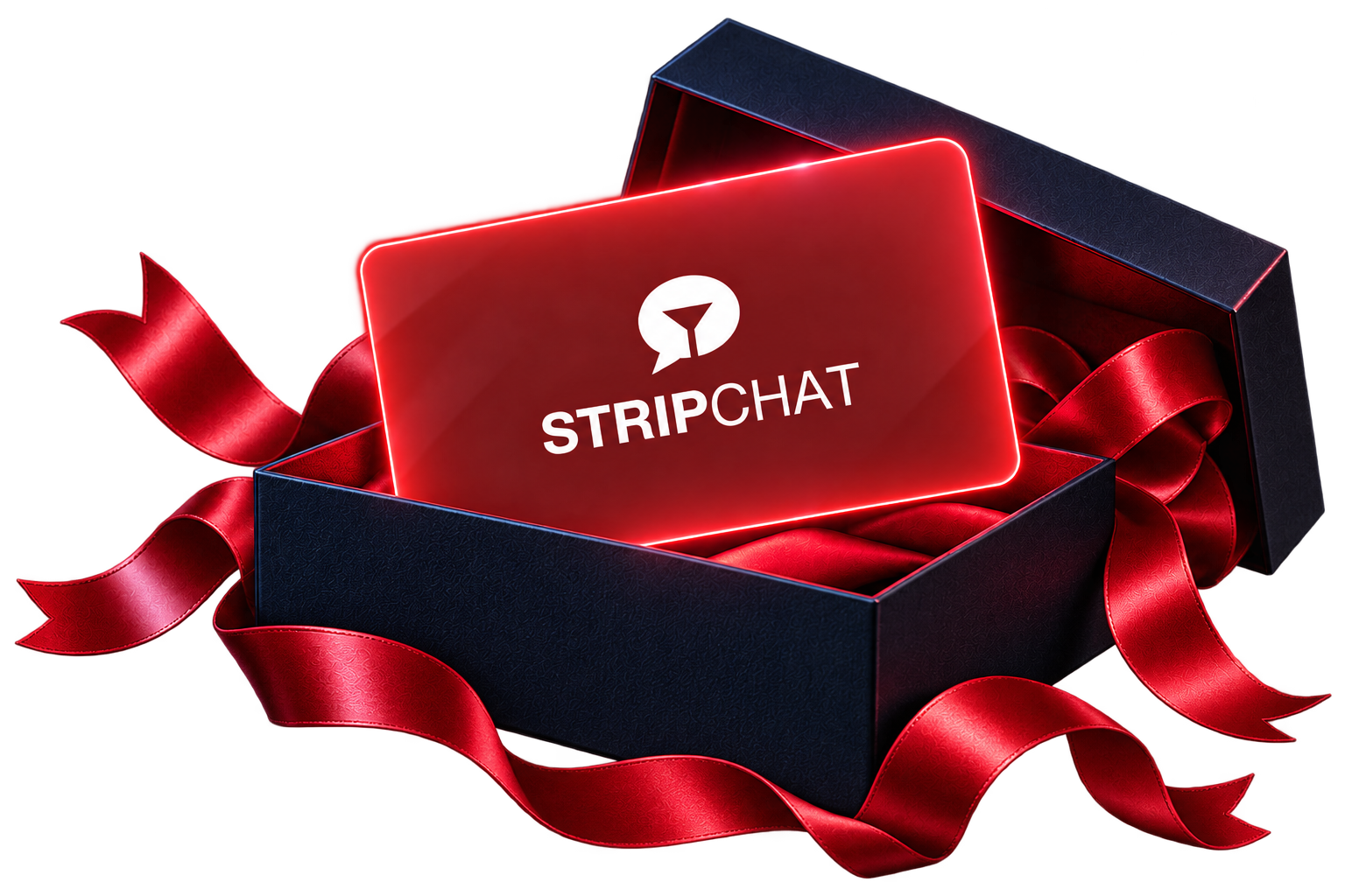 Stripchat gift card in an open gift box with red ribbon